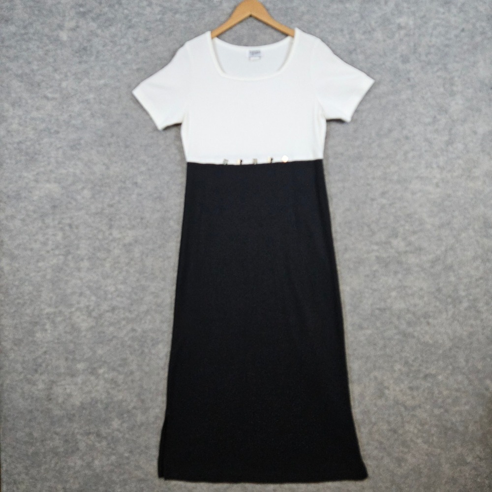 Teddi Black & White Maxi Dress Women's Size M Checkerboard Button Ribbed Knit